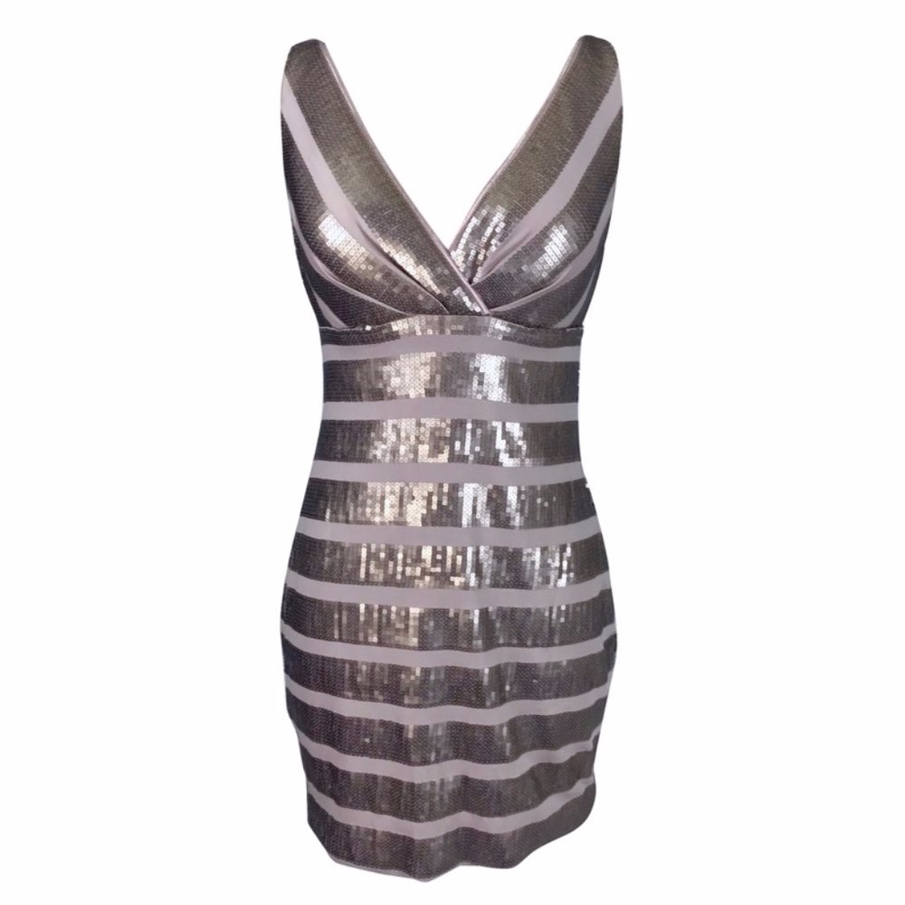 Short Cocktail Dress Sequin Bandage Bodycon Nude